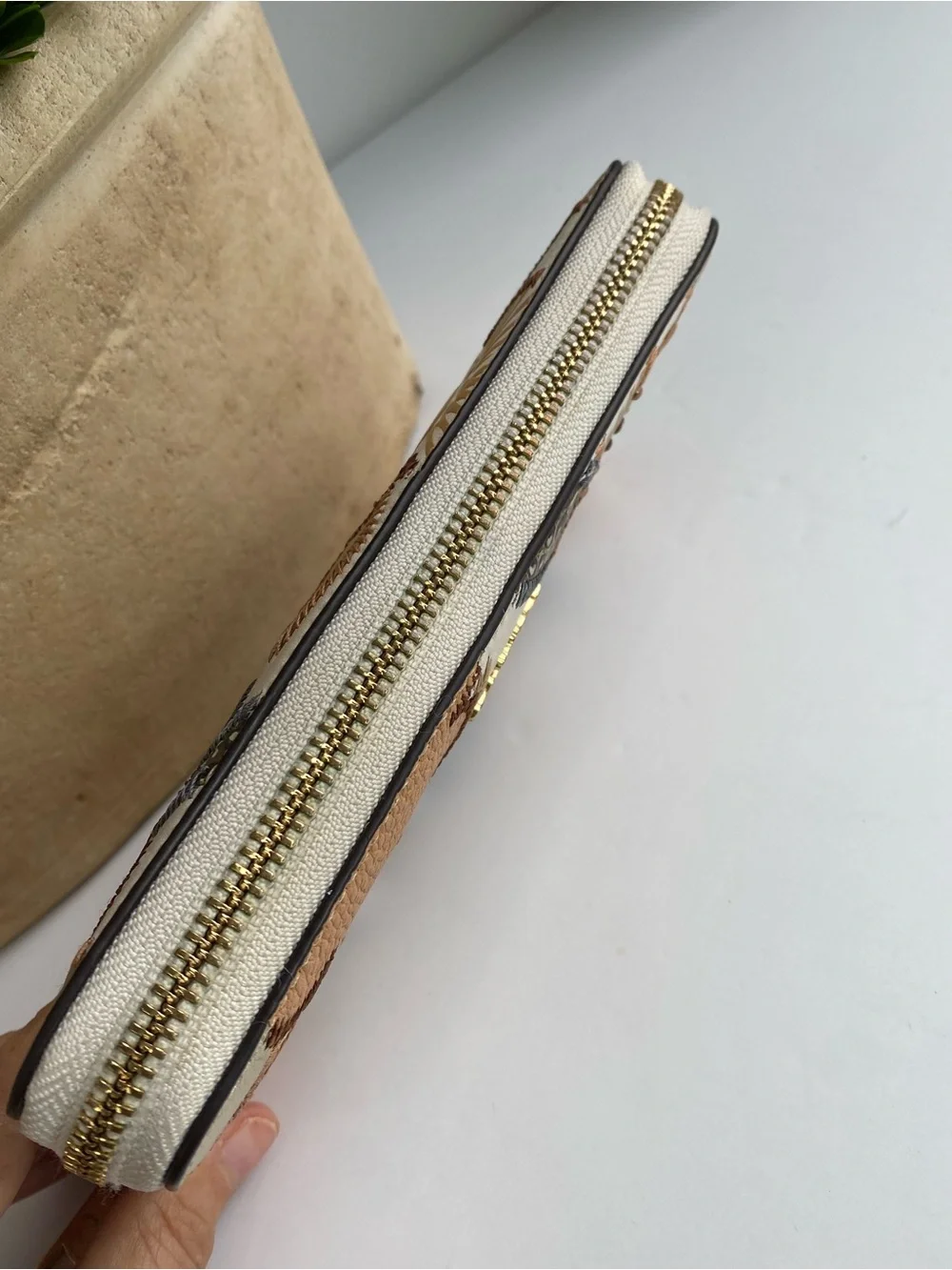 Coach Studded Floral Swagger Floral  Zip Wallet in Cream and Tan
